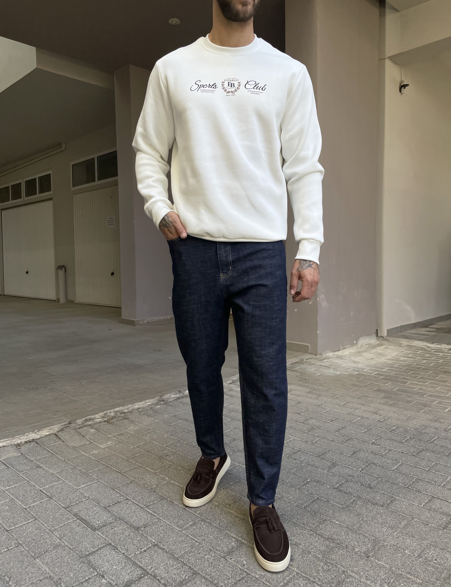 Everbest ανδρικό Plus Size λευκό φούτερ με τύπωμα 2610020 φωτογραφία